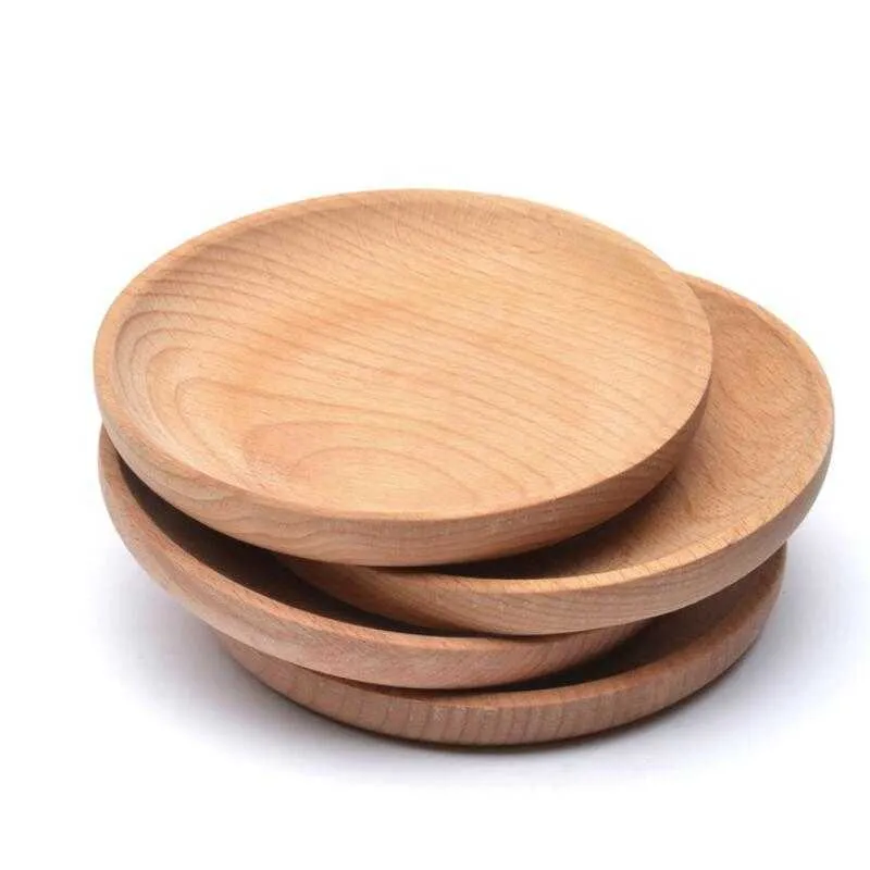 Round Wooden Plate Dish Dessert Biscuits Plate Dish Fruits Platter Dish Tea Server Tray Wood Cup Holder Bowl Pad Tableware Mat LX2437