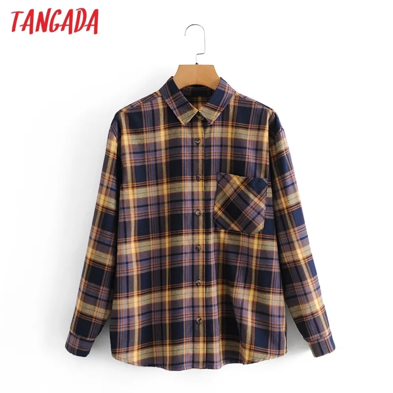 Blusa De Estilo De Novio Con Impresión A Cuadros |Camisa De Manga