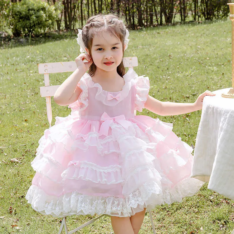 Baby Girls Spanish Royal Dress Kids Bröllop Födelsedag Klänningar Barn Lolita Princess Ball Gown Infant Girl Boutique Kläder 210615