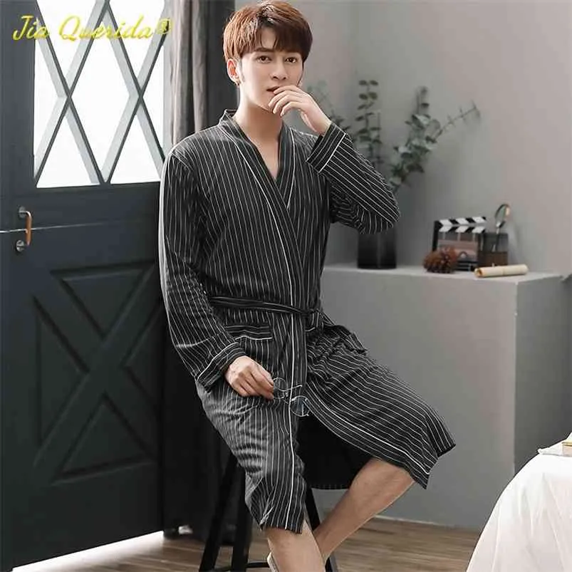 Mens Robe Katoen Lange mouw Nachthond Peignoir Badjas Plaid Bathrobe Bath Kimono Robe Yukata Mens Katoen Nachtkleding Roken 210901