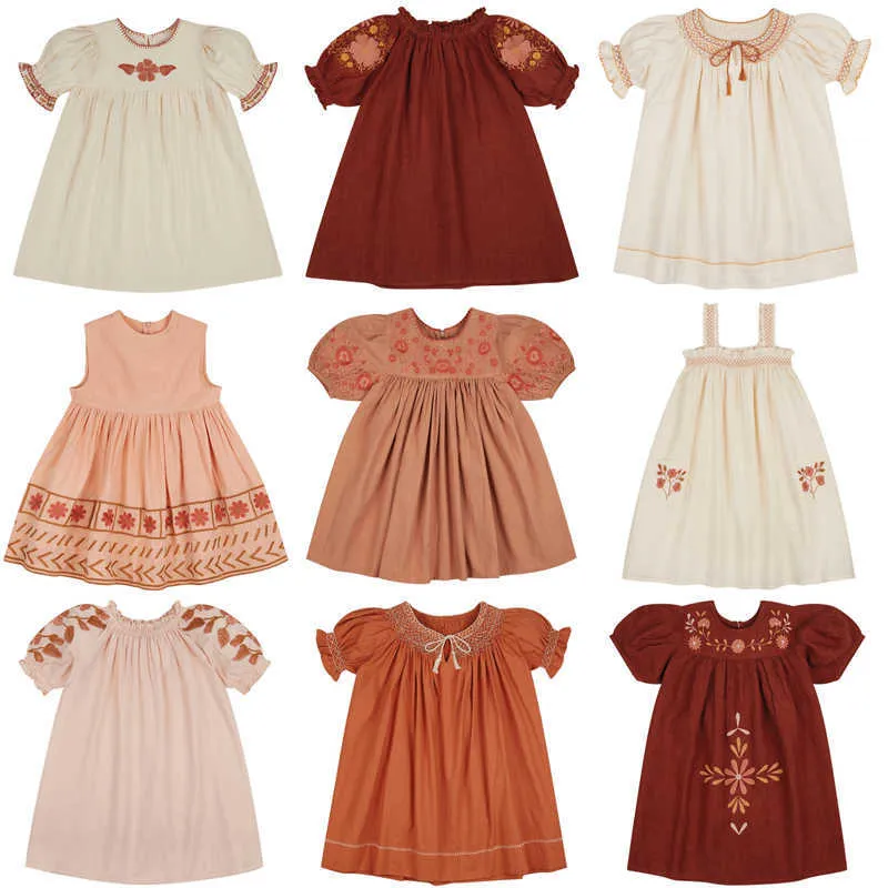 Pré-venda crianças vestidos 2021apo novo verão meninas bordados flores princesa vestido bebê criança moda manga curta outwear roupas q0716