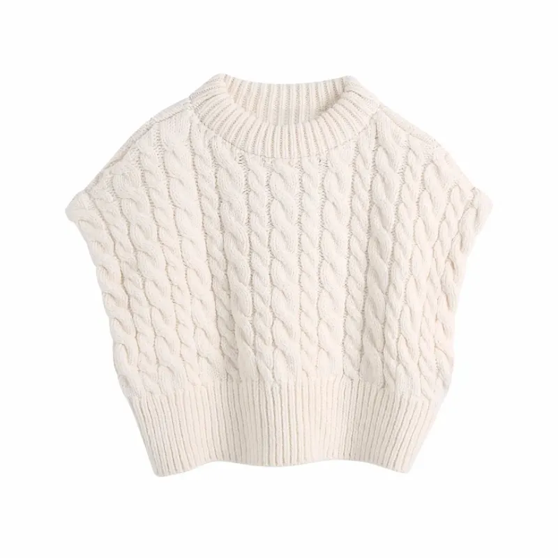 Spring Women Mock Neck Crochet Knitting Short Sweater Female Sleeveless Pullover Casual Lady Loose Tops SW1165 210430