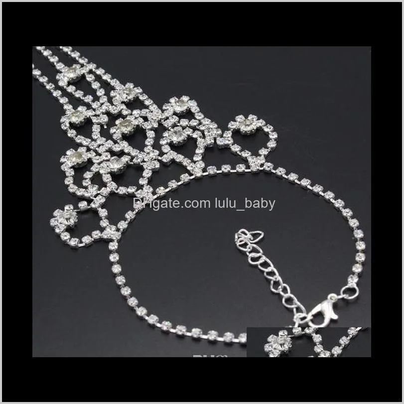 european and american hot sell bridal beach rhinestones anklet connect the toe jewelry