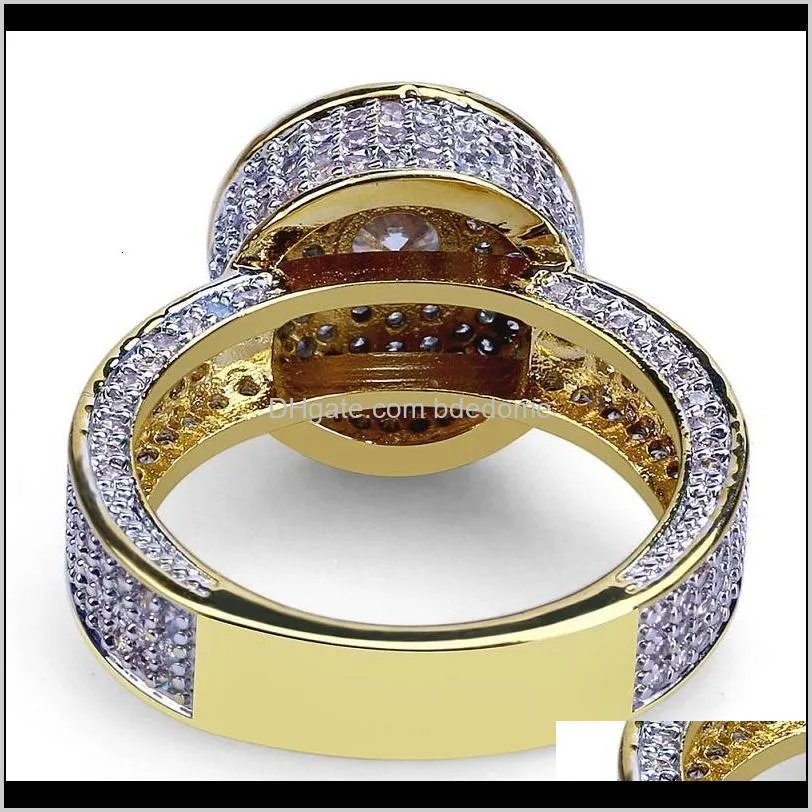 mens hip hop gold rings jewelry 18k gold plated rings fashion gemstone simulation diamond iced out rings for men