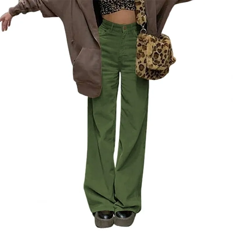 Vintage Adolescent Skater Girl Style Baggy Pantalon Streetwear Corduroy Mode Taille Haute Pantalon Marron 211115