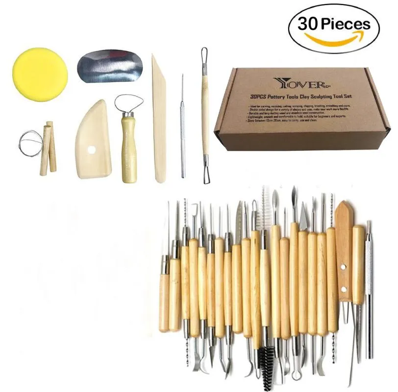 Gift Sets 30PCS/Set Pottery Tools Indentation Pen Cay Sculpture Carving Knife Wooden Clay Art Aupplies