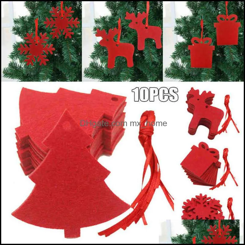 Рождественские украшения Праздничная партия поставляет домашние садовые украшения декоративные войлочные тканевые подвески, дерево красная вечеринка, 10 штук. J0903 Drop D.