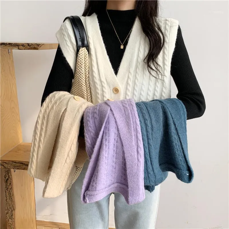 Femmes automne hiver doux mode col en v tricoté recadrée gilet pull Vintage sans manches femme gilet Chic Cardigans Tops1