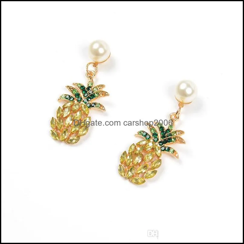 Pearl-studded yellow pineapple earrings female dress ball popular wild earrings