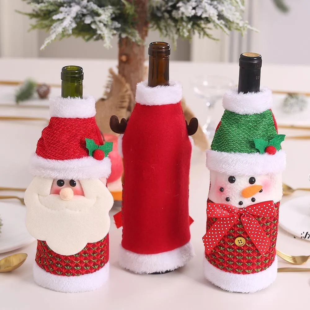 Boże Narodzenie Wino Butelka Pokrywa Cartoon Sweter Santa Renifer Snowman Czerwony Wino Torba Xmas Party Dekoracje Ornamenty stołowe LLF12002