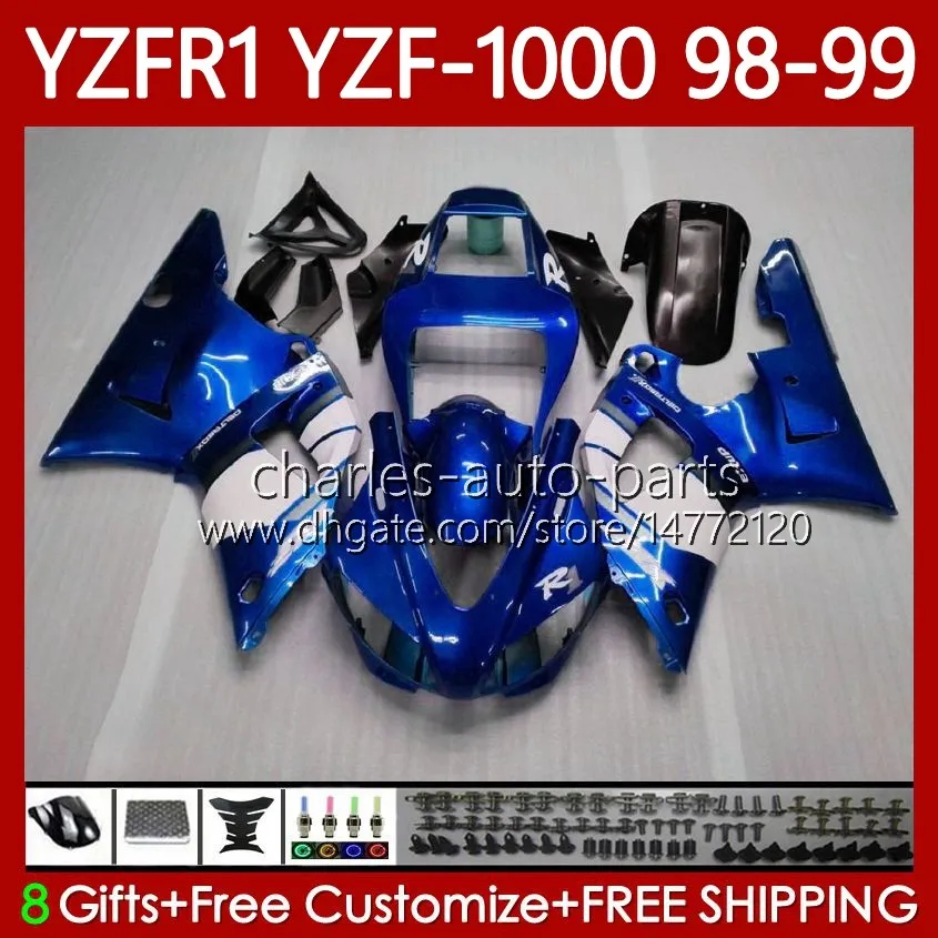 Corps bleu d'usine de moto pour Yamaha YZF-R1 YZF-1000 YZF R 1 1000 CC 98-01 Carrosserie 82No.2 YZF R1 1000CC YZFR1 98 99 00 01 YZF1000 1998 1999 2000 2001 Kit de carénage OEM