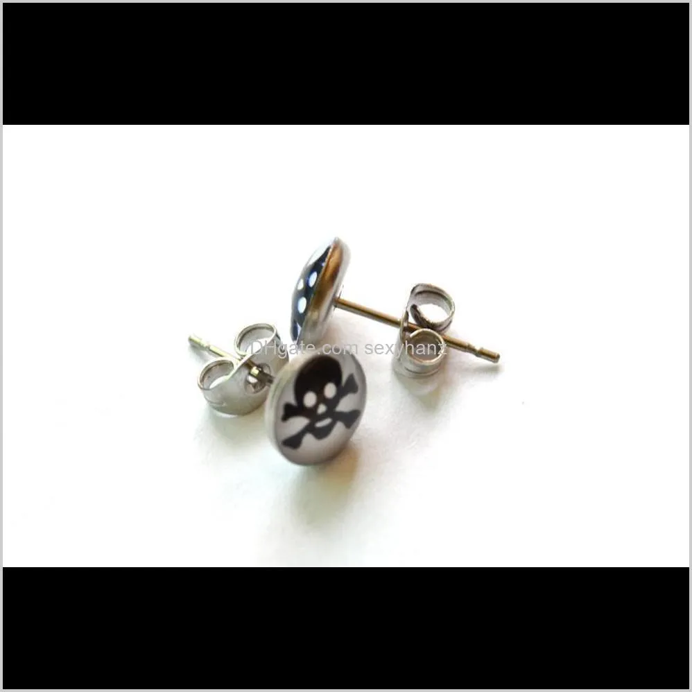 classic skull steel fake ear plug earrings stud 316l stainless steel promotional gift 8mm ball