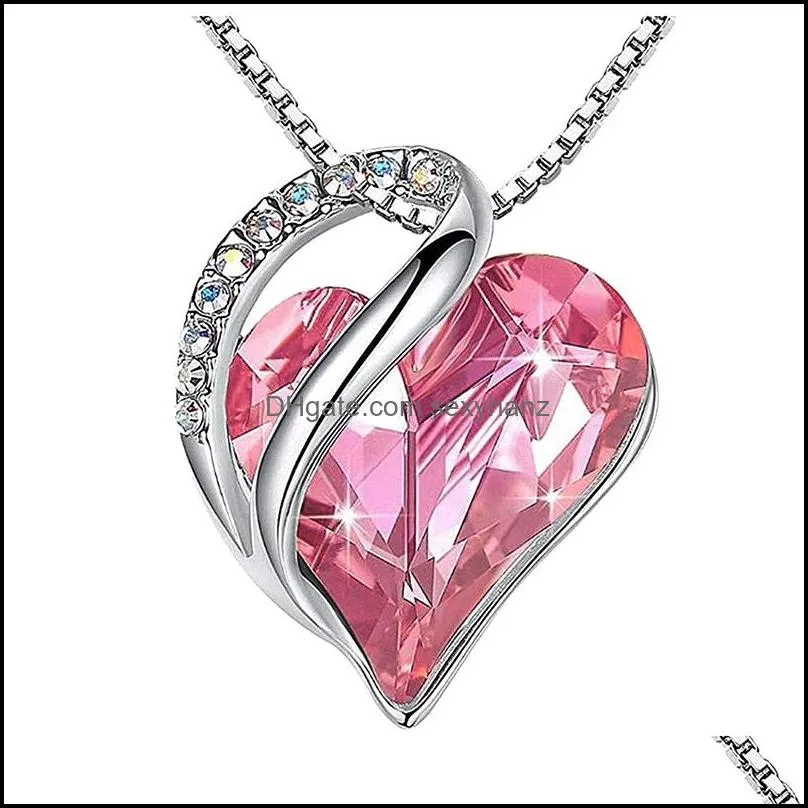 12 Colors Heart Shaped Birthstone Necklace Pendant Colorful Diamonds Gemstone Necklaces Party Ladies Fashion Accessories GWA10748