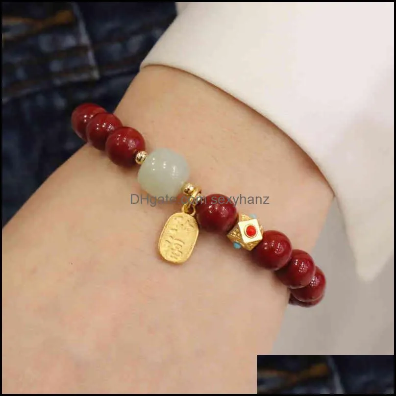 Bracelets bracelet raw Natural ore cinnabar female Hotan jade real Jinfu brand jewelry purple gold sand