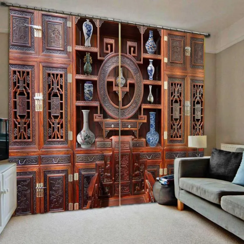 Rideaux rideaux marron décoration chinoise 3D luxe fenêtre occultante salon