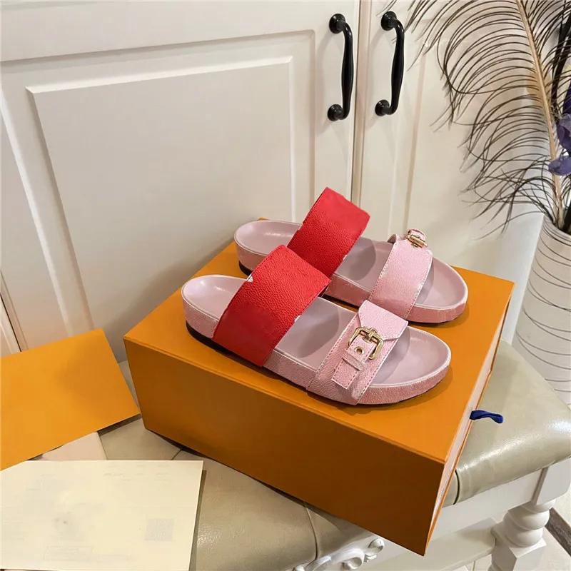 Women Sandal Summer Slippers Slide Bom Dia Flat Mule 1A3R5M Cool Effortlessly Stylish Slides 2 Straps With Adjusted Gold Buckles Sandals Original Box Large Size 35-42