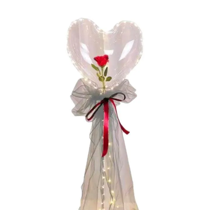 Party Decoration LED Bobo Balloon Flashing Light Heart Shaped Rose Flower Ball Transparent Balloons Wedding Valentine`s Day Gift SN4852