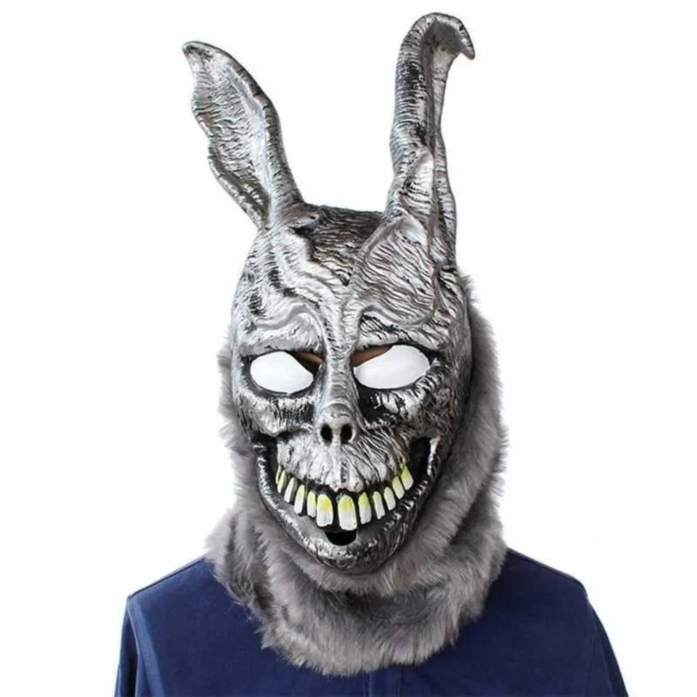 Adulto enojado dibujos animados conejo máscara látex donnie darko frank the bunny traje cosplay halloween halloween parte de la parte superior de los suministros G0910