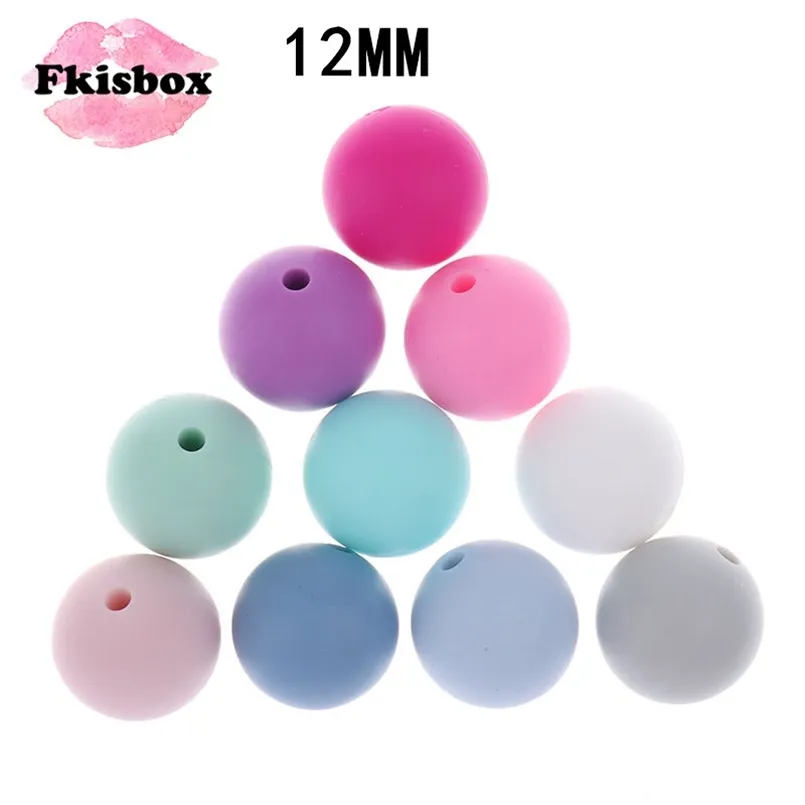 Fkisbox 100PC Silicone Baby Teether Bead Round 12mm Chewing Perles Loose Beads Silicon Teething a Free 210909