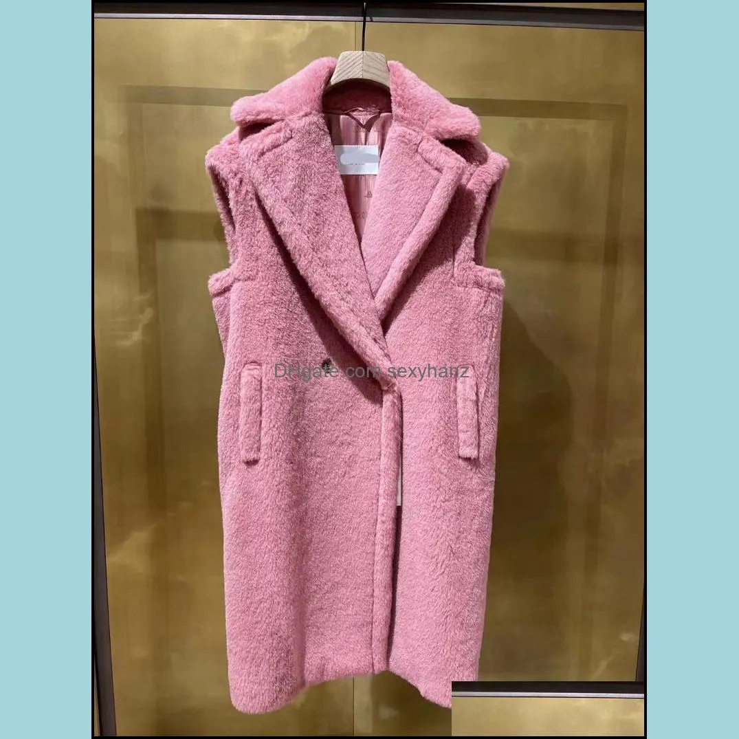 Women`s Wool & Blends 2021 Spring Teddy Vest Coat Bear Real Fur Women Thicken Oversize Female