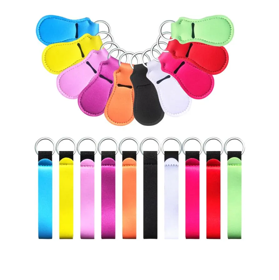 Neoprene Chapstick Holder Wristlet Keychain Set Party Supplies Lipstick Holders Sleeve Cover Pouch Lip Balm Lanyard Strap Hand Wrist Keychains