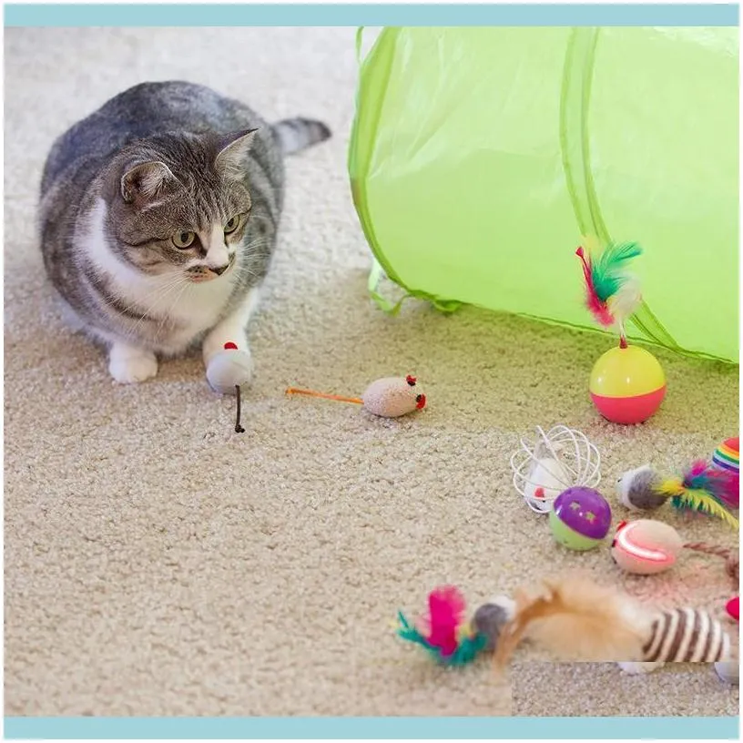 21pcs Cat Toys Kit Collapsible Tunnel Cat Toy Fun Channel Feather Balls Mice Shape Pet Kitten Dog Cat Interactive Play