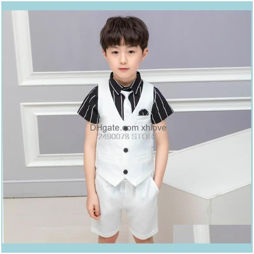 2020 Kids Summer 2pcs Short Sleeve Blazer+Shorts Boys Formal Suits ChildrenWedding Clothing Sets Prom Performance Costumes