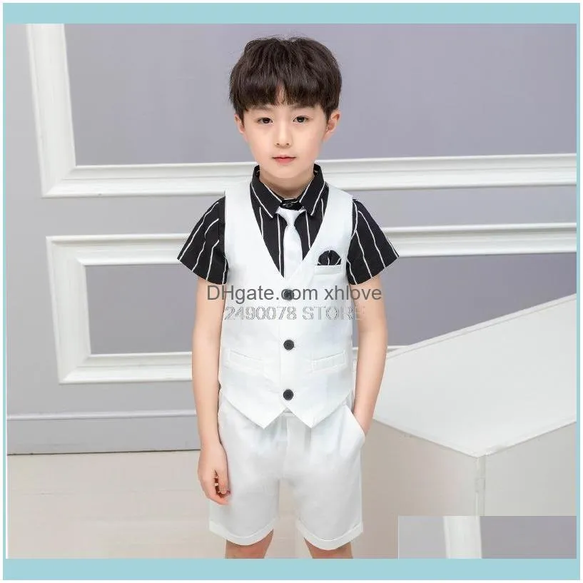 2020 Kids Summer 2pcs Short Sleeve Blazer Shorts Boys Formal Suits ChildrenWedding Clothing Sets Prom Performance Costumes