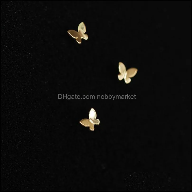 Stadniny Kolczyki Biżuteria 14K Solid Gold Butterfly Kolczyk Mini Dainty Kobiety Minimalny Prosty Styl Prezent Druhna 210323 Drop Dostawa 2021 Rvyj