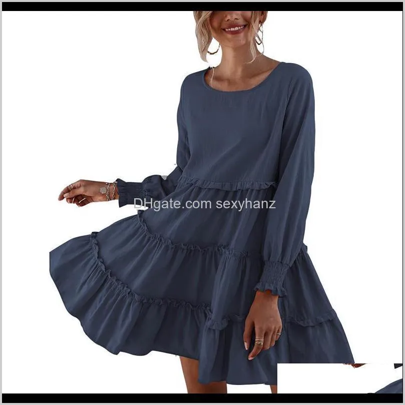 women cupcake dress elegant fashion full length regular sleeve round neck solid color draped high waist casual dresses