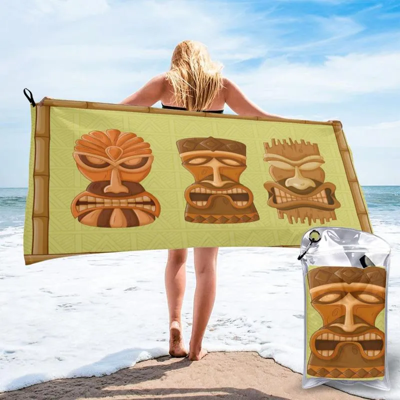 Snabb torr strandhandduk Hawaiian Tiki Tribal Mask Badkudde Simning Personlig Sand Gratis