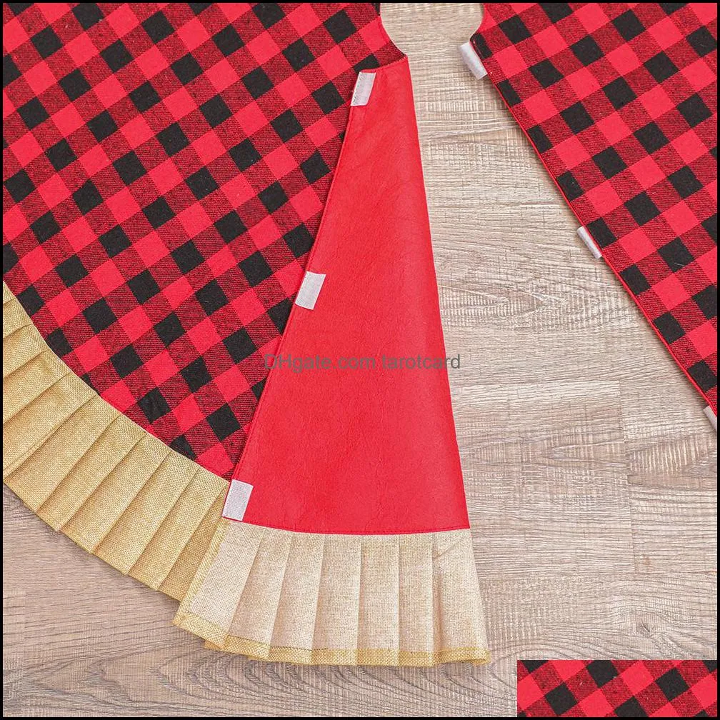 DHL 2021 Christmas Tree Skirt Red Gingham Ornaments Festive Scene with Bottom Decoration Apron 120cm