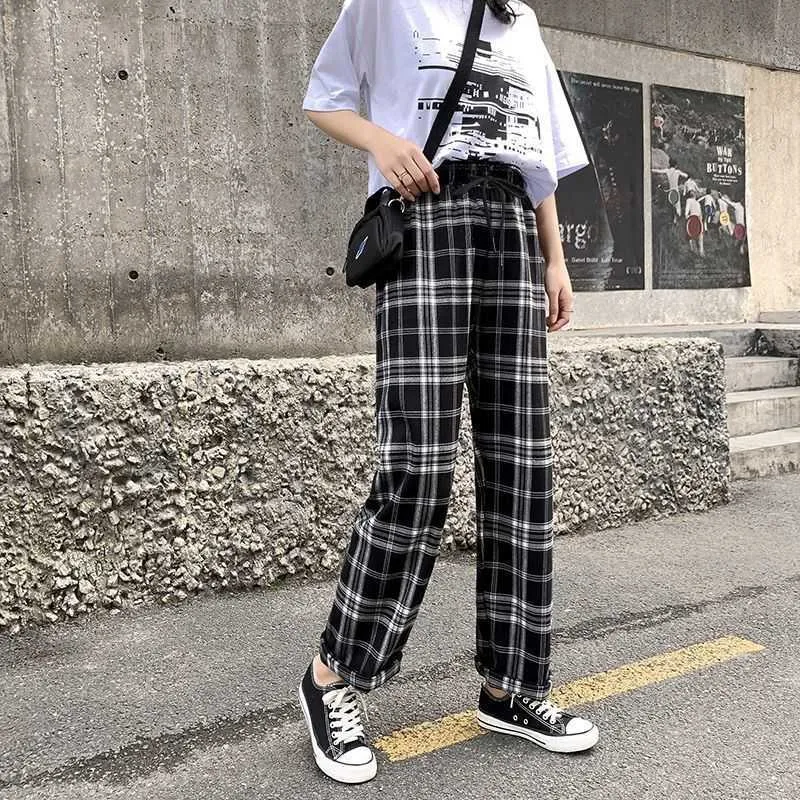 Korean Style Plaid Wide Leg Pants For Women Plus Size, High Waist,  Oversized Checkered Checked Trousers Women For Summer 210707 From Lu003,  $43.27