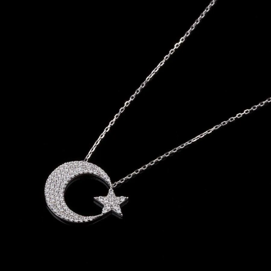 Crescent estrela modelo turco colar sólido 925 mulheres de prata esterlina para presentes