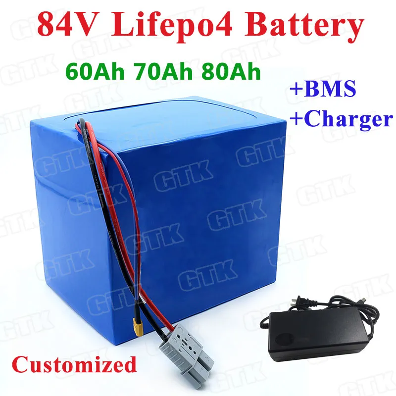GTK Power 84V 60AH 70AH 80AH Lithium LifePo4 Batterij met 80A BMS voor 6700W 5000W Motorhome zonnepanelen+10a Lader