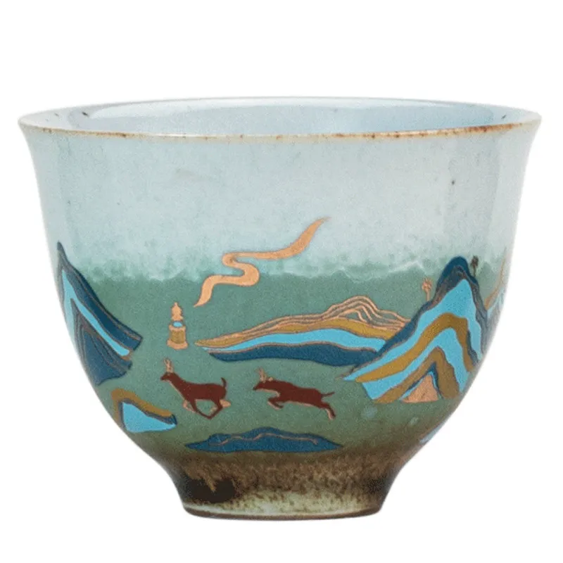 Antike blau glasierte Teetasse aus japanischer Keramik, kleine Teetasse mit duftendem Geschmack