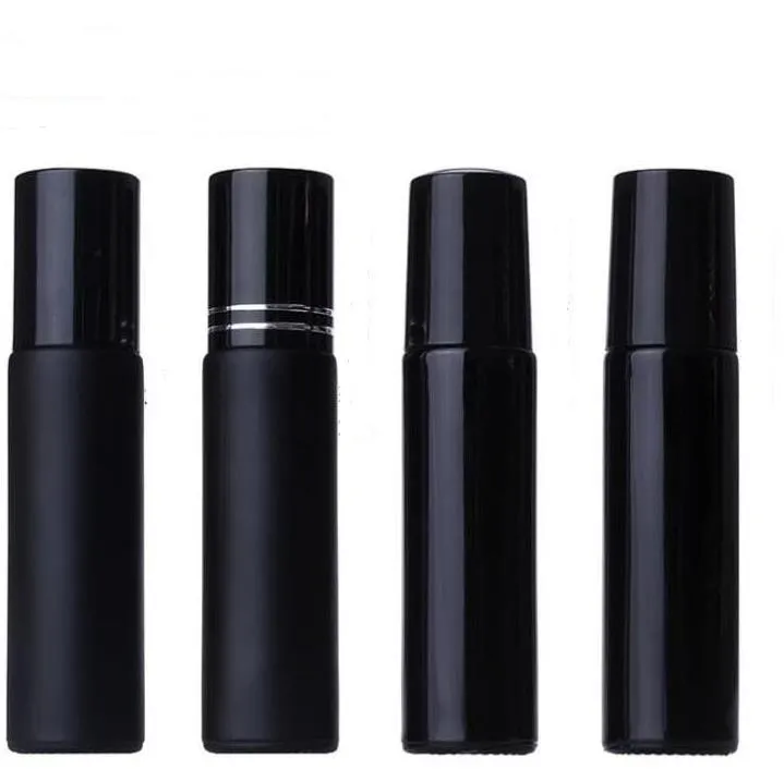  Oil Perfume Bottle 10ml Black Glass Roll On PerfumeBottle With Crystal Roller Thick Wall Roll-on Bottles SN4095