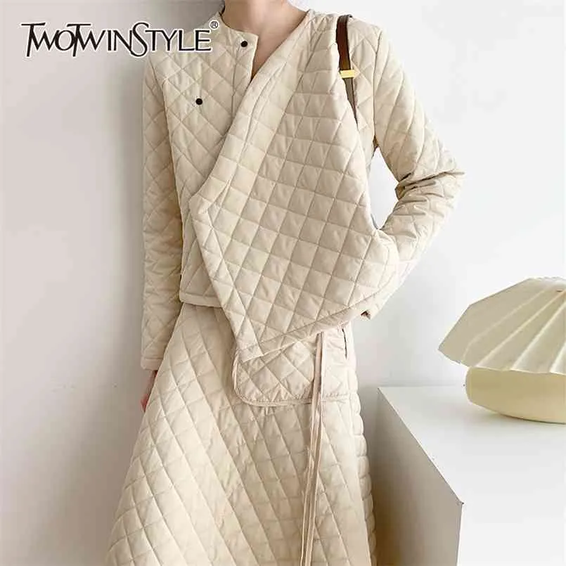 Casual Patchwork Argyle Parkas pour femmes O cou à manches longues coton manteau femme mode vêtements hiver 210524