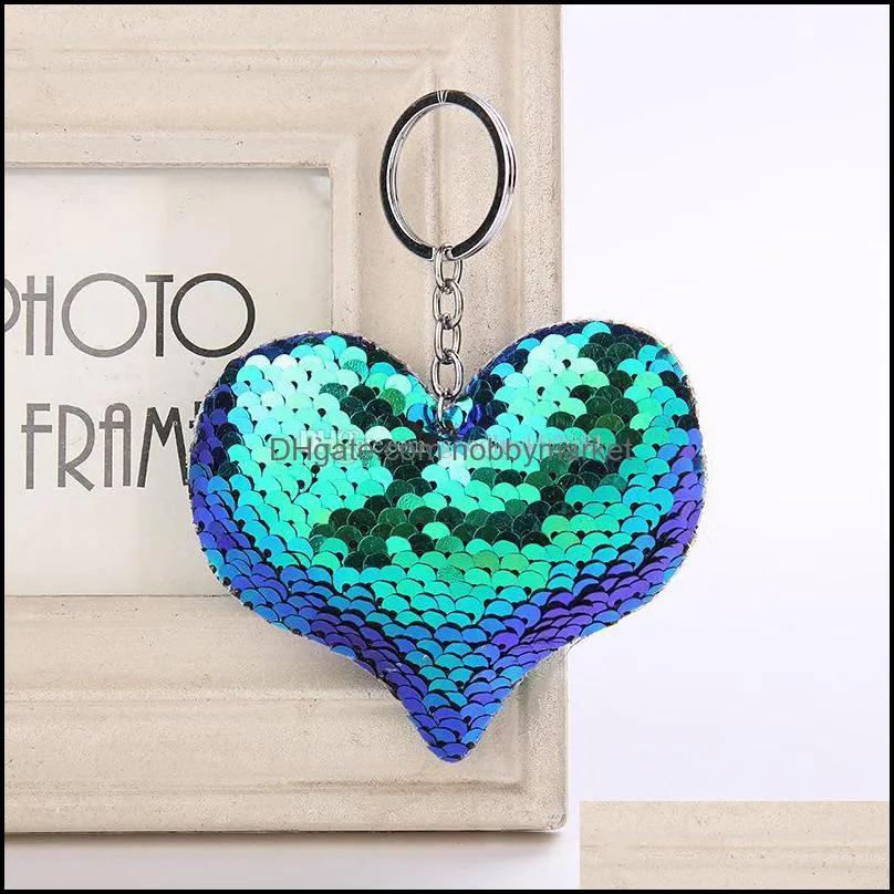 Sequins Heart Key chain real Leather keychain Car Key Ring Keychain Jewelry Gift