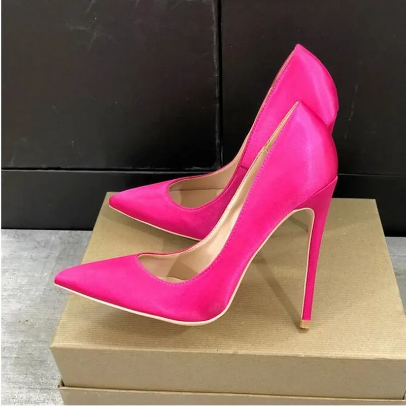 Rose Pink Women Satin Shoe Fabric Pointed Toe High Heels Ladies Chic Stiletto Pumps Bridal Silk Wedding Shoes Party Banquet Fashion heel 12cm 10cm 8cm