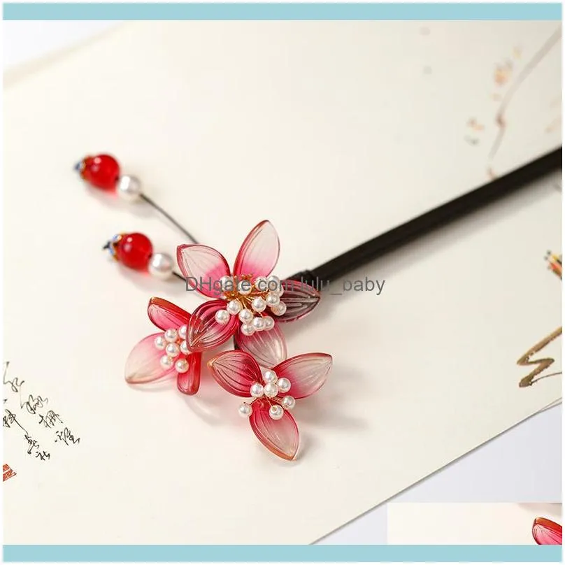 FORSEVEN Vintage Feminine Headdress Wooden Sticks Retro Handmade Flowers pins Clip Hair Jewelry for Women JL