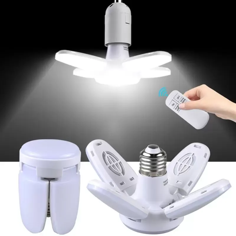 Ampoules Lumineux Garage Lumière Blanc Réglable Panneaux Lampe Led E27 Plafond Pliant Ventilateur Installer Salon Haute Qualité