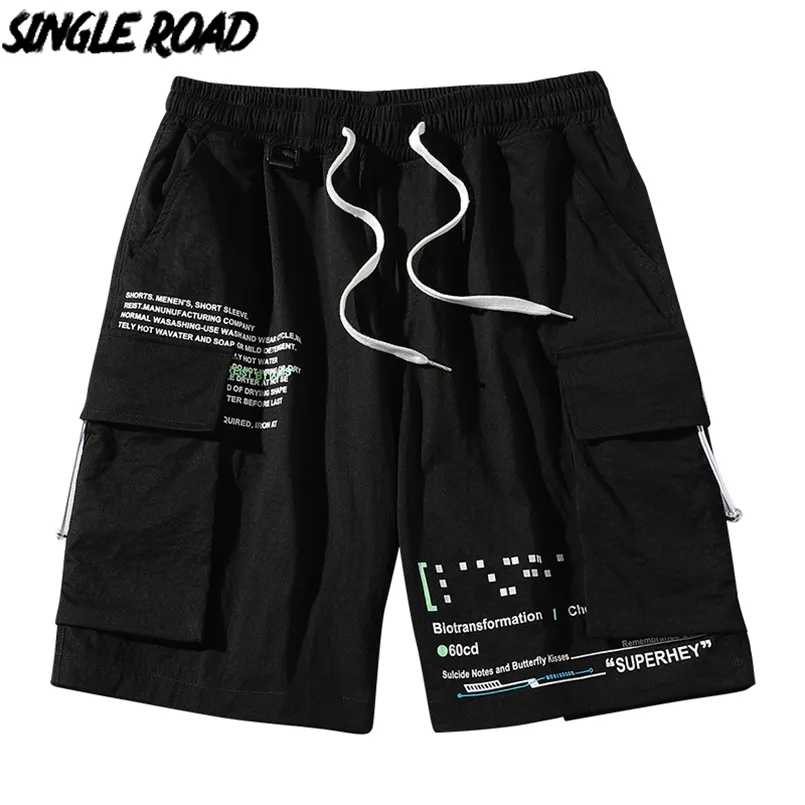 Pantaloncini cargo da strada singola Tasche laterali estive da uomo Pantaloni corti Hip Hop maschile Streetwear giapponese Harajuku Board per 210716