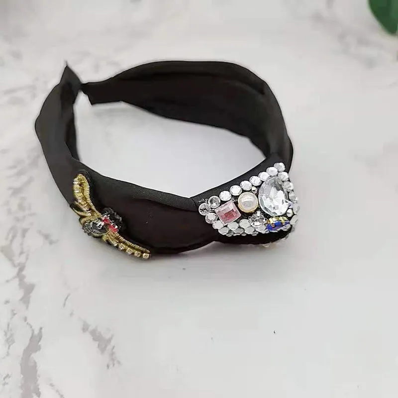 Fashion Rhinestone Bees Headwear Hairband Headband For Women Wide Side Bohemia Turban Flower Hair Accessories