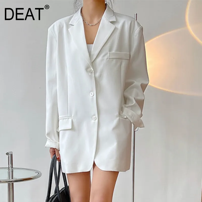 Collier de revers solide blanc double poche manteau à poitrine unique Mall Goth Femmes Blazers et vestes Casual Spring GX345 210421