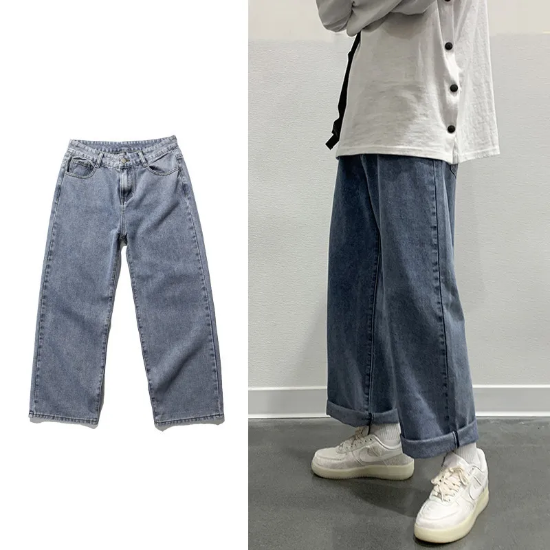 Męskie proste ładunek streetwearu swobodne spodnie luźne workowate dżinsy proste spodnie ciemnoniebieskie dżinsowe spodnie MĘŻCZYZN Style 210524