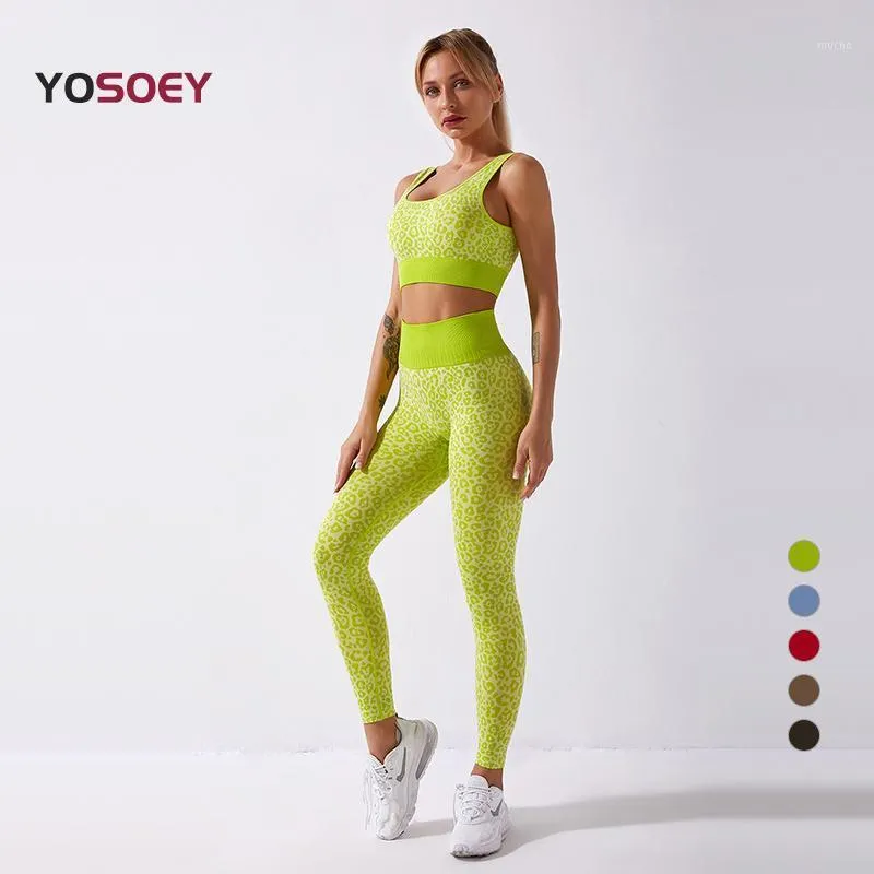Women Fitness Yoga Set Leopard Seamless Sports Suit High Waist Leggings Gym Pants Sportswear Workout Bra Clothing Outfit