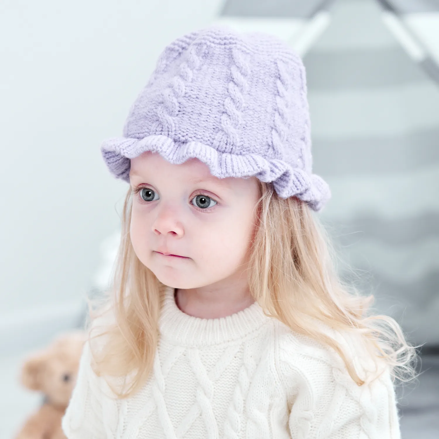 Solid Crochet Stickad Bow Baby Vinter Hatt Turban Spädbarn Toddler Nyfödda Baby Cap Beanie Headwraps för Baby Girls 0-4yrs