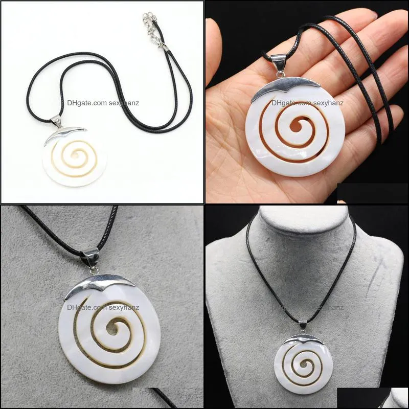 Natural Round Shell Pendant White Swirl Necklace Fashion Jewelry Mother Of Pearl Leather Rope For Women Gift Necklaces
