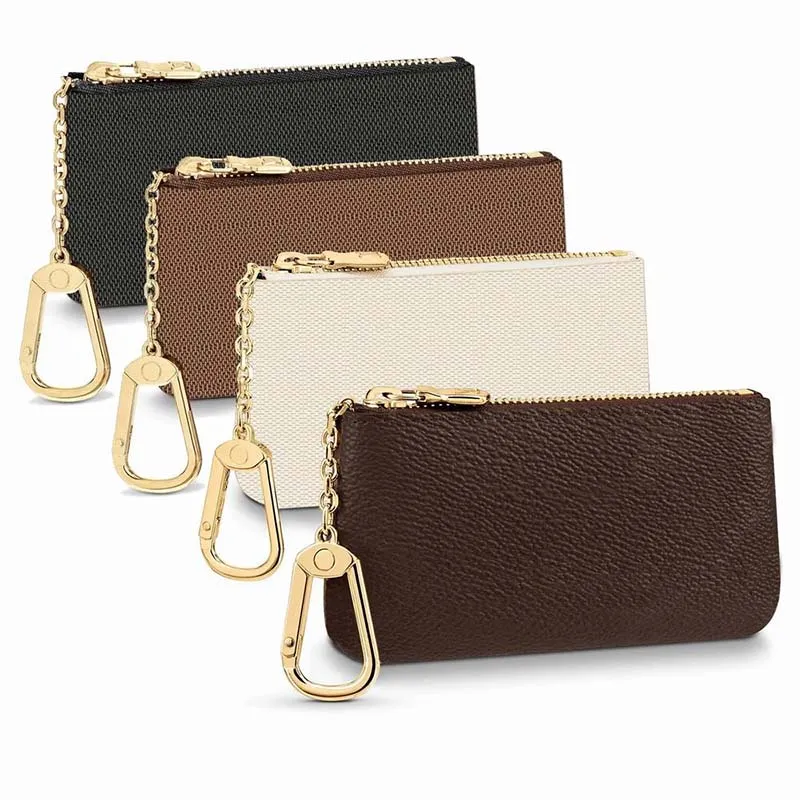 Genuine Leather Zipper Credit Card Case Small Key Wallets Keychain for  Women Men